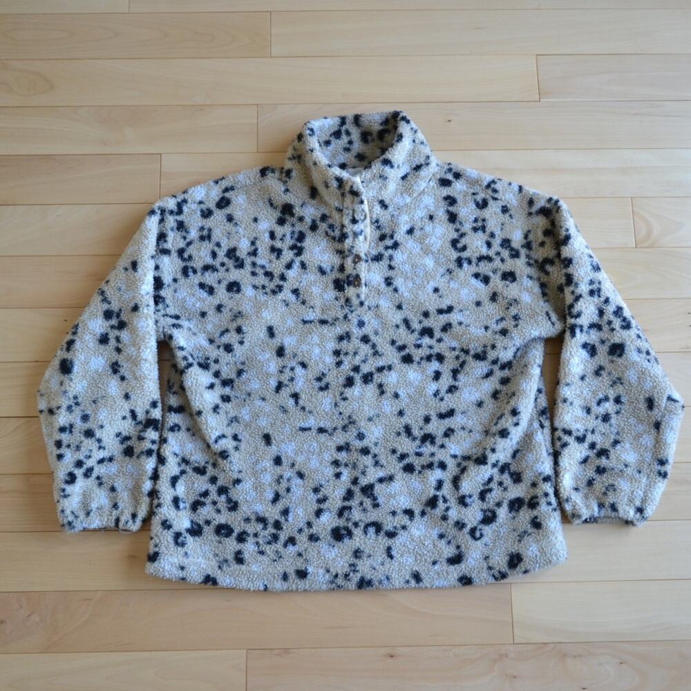LOFT Cheetah Print Pullover Sherpa Fleece Sweater Size XL